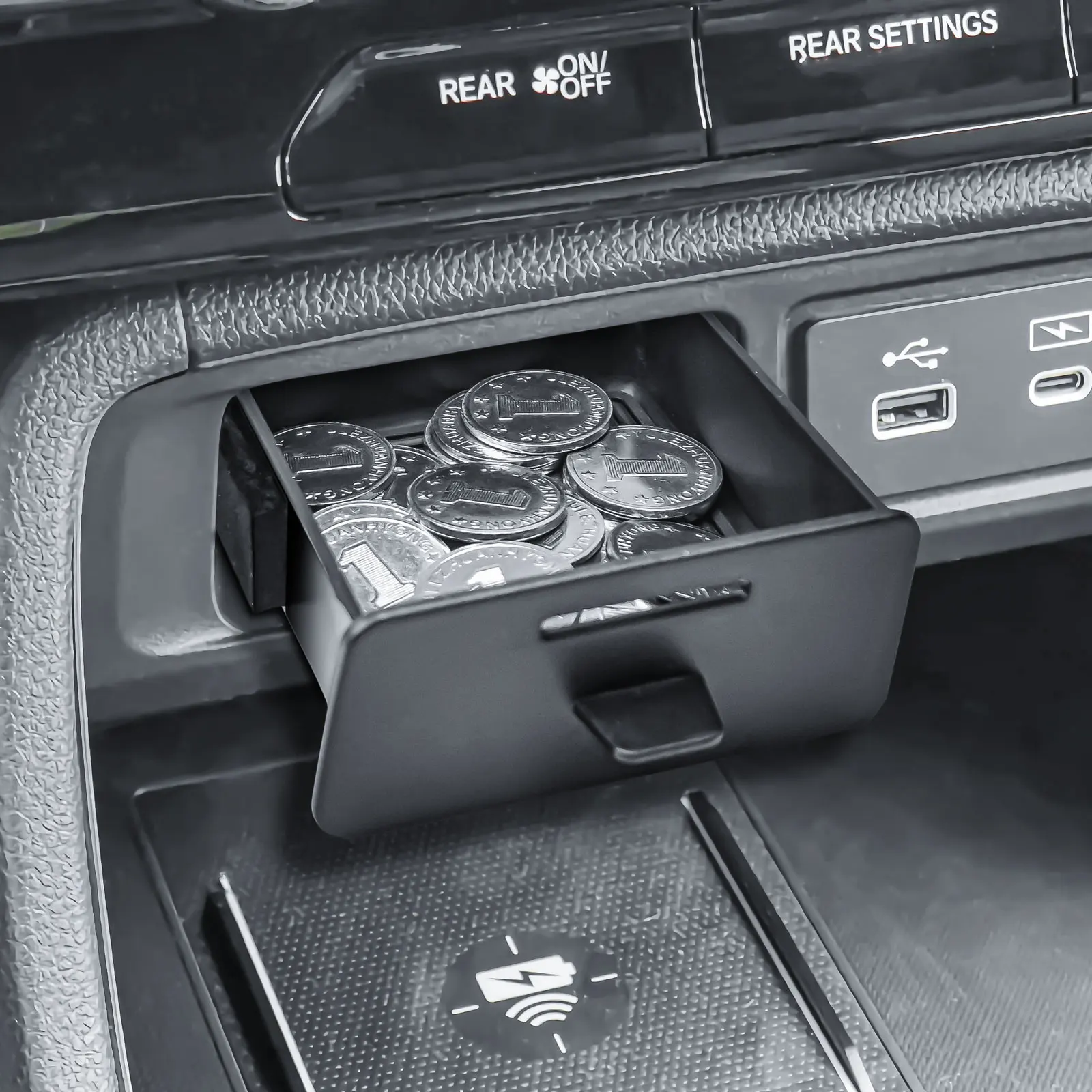 

Drawer Storage Box Tray for 2023 2024 2025 Honda Pilot/2026 Honda Passport Center Console Organizer Coin Storage Secret Car Box