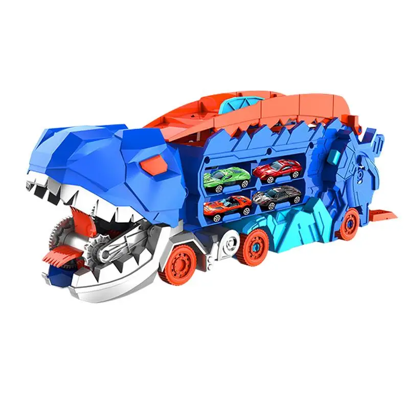 Tyrannosaurus Dinosaur Truck Toys Foldable Track ABS Transforming Dinosaur Transport Car Toy Gift for Kids Toddle Boys Girls