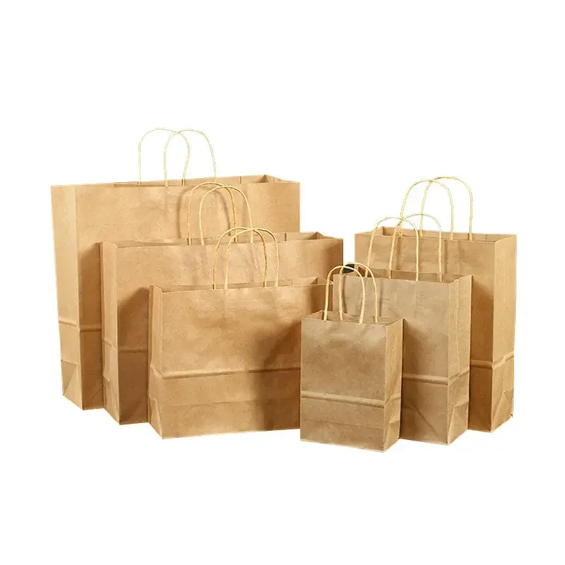 10 ชิ้น/ล็อตรีไซเคิลมัลติฟังก์ชั่ถุงกระดาษคราฟท์พร้อมแฟชั่นผ้ารองเท้าของขวัญถุงกระดาษถุงสีน้ําตาล