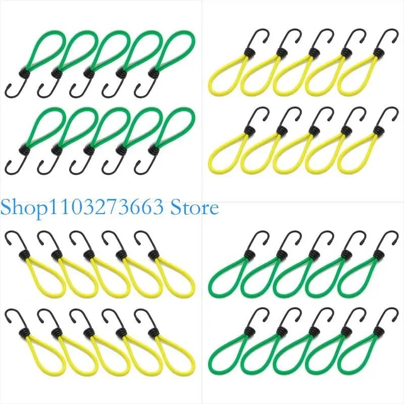 

R6FE 10Pcs Elastics Stretch Rope with Hook Tent Fixings Cord String Carabiner Hook