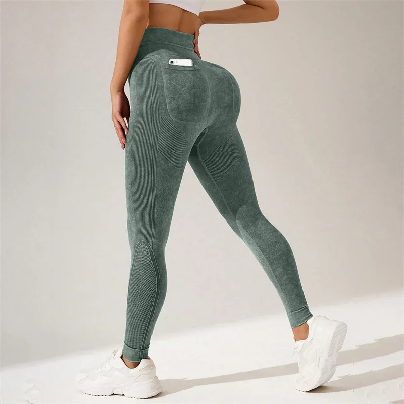 New Women's Quick-drying Sports Leggings Double Waist Hip Lift Yoga Running Fitness Pants Double Pocket Design