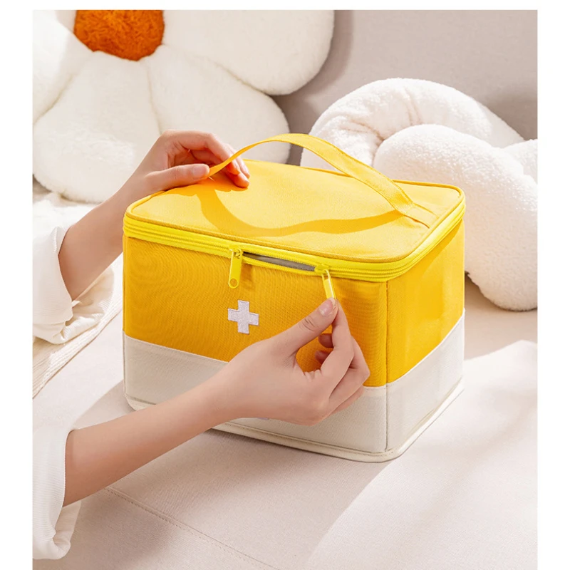 Caja de medicina de mano plegable, bolsa médica de clasificación, a prueba de polvo y humedad, caja de almacenamiento de medicina para el hogar y el viaje