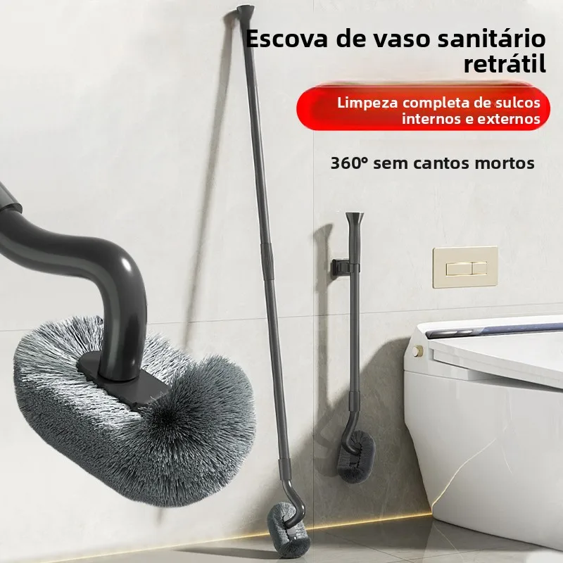 s字型伸縮式トイレブラシ、家庭用ロングハンドル付き、死角なし、壁掛け式浴室掃除用トイレブラシ