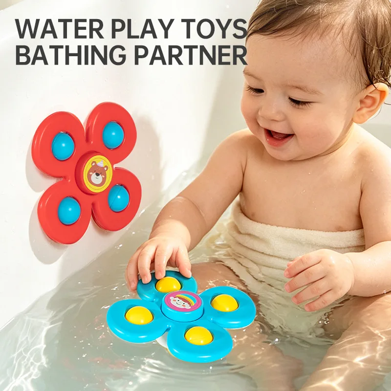 Children's Bathtime Fun Suction Cup Top Toy Cartoon Flower Design Finger Soothing Gyro for Baby Entertainment