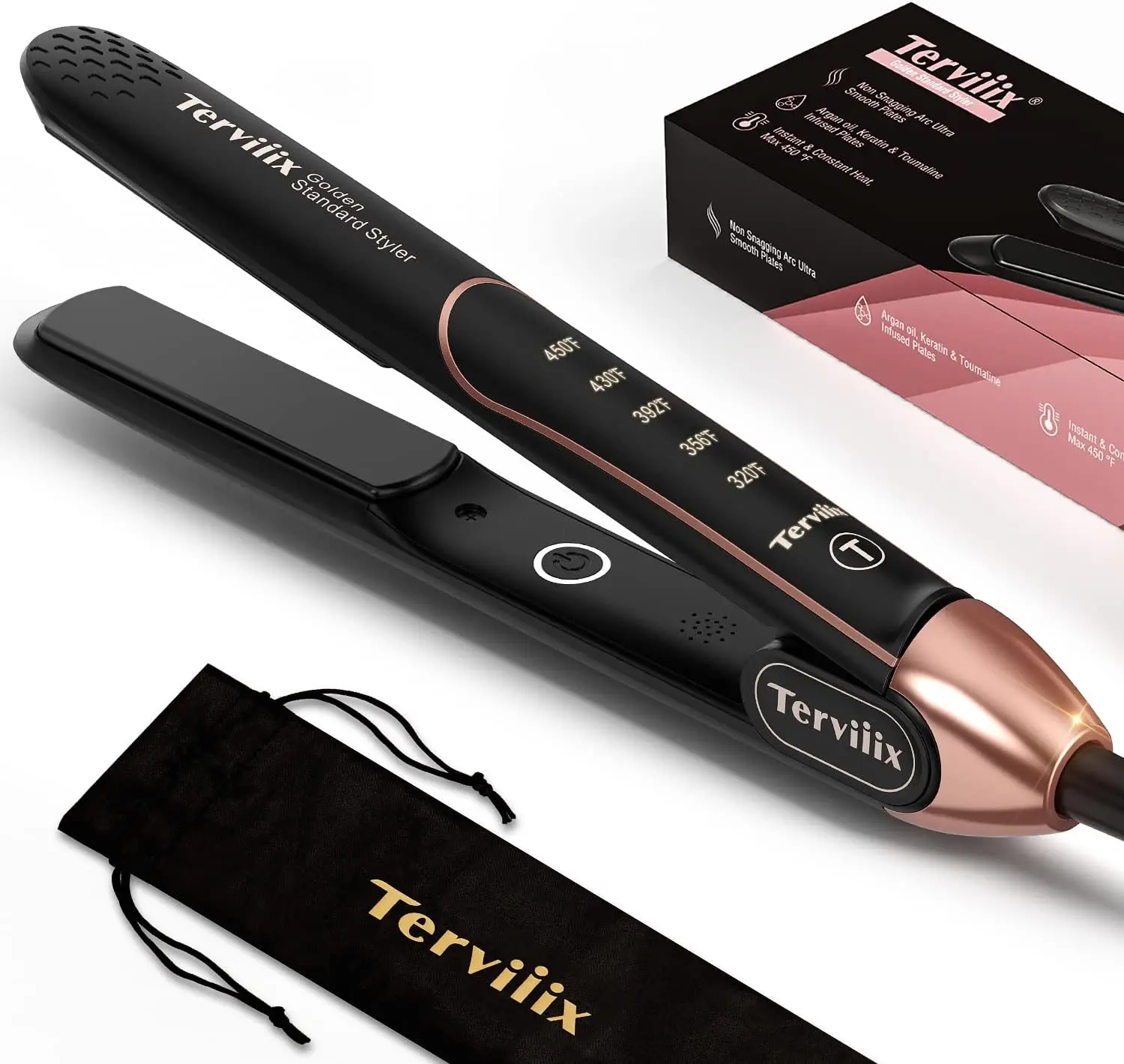 

Керамический выпрямитель-плойка для волос 1 дюйм, быстрый нагрев за 15 секунд, 5 регулируемых температур до 450°F ° Ф