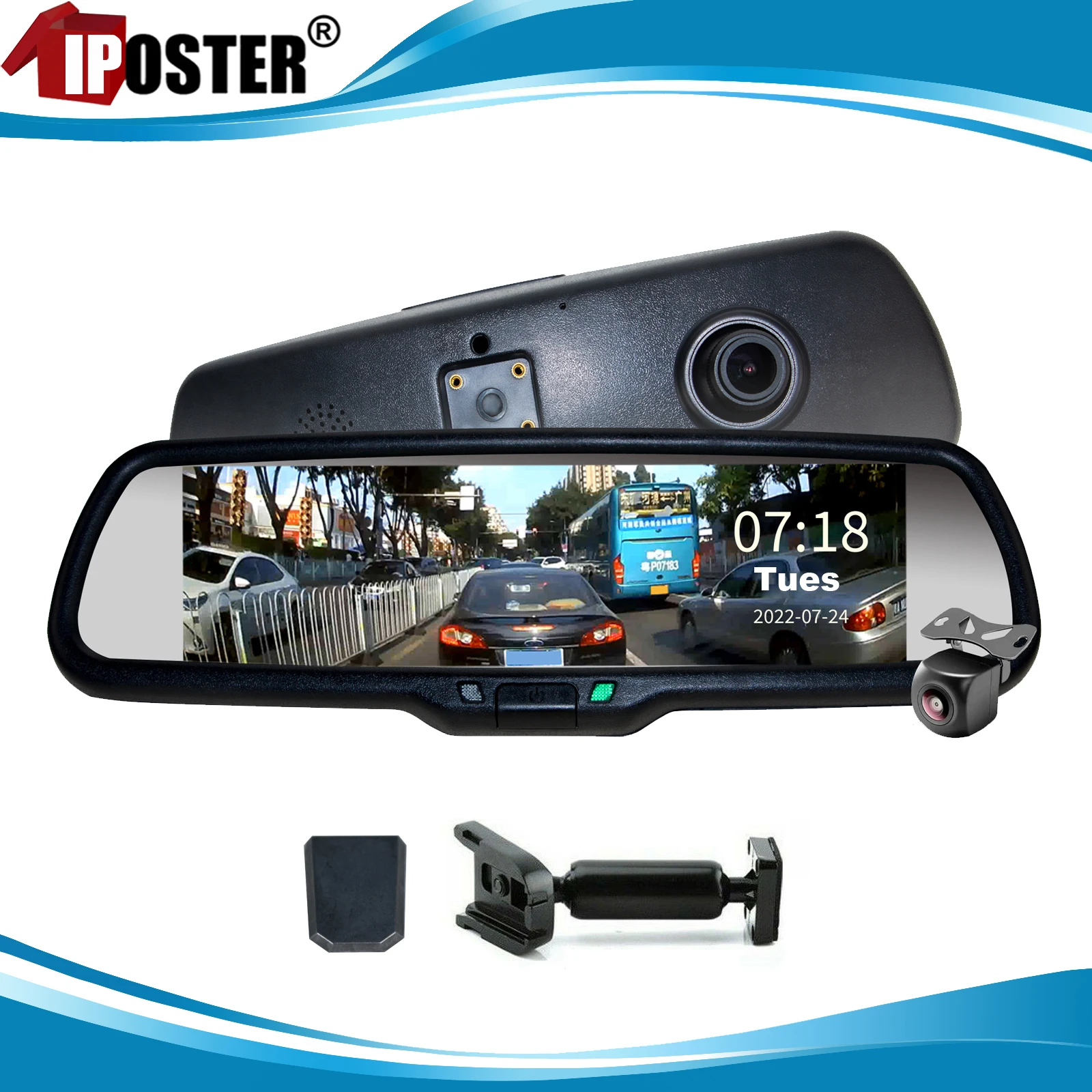 

iPoster 8 Inch Car Rear View Mirror Dash Cam Dual Lens Car Camera 1080P FHD DVR Video Recorder G-sensor PIP For Toyota Jeep Ford