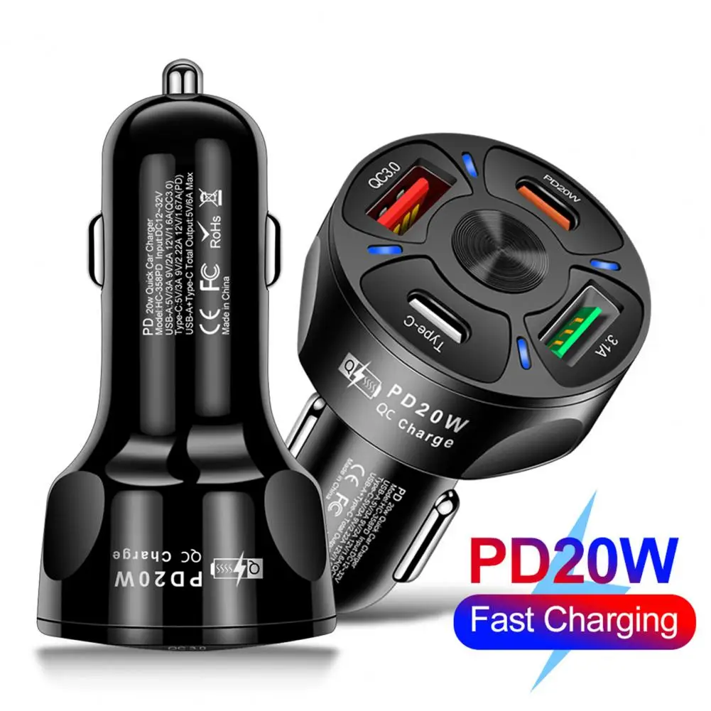 Car Charger Socket  Universal Wide Compatibility Anti-scratch  4 Ports Car Charging Adapter Charging Tools