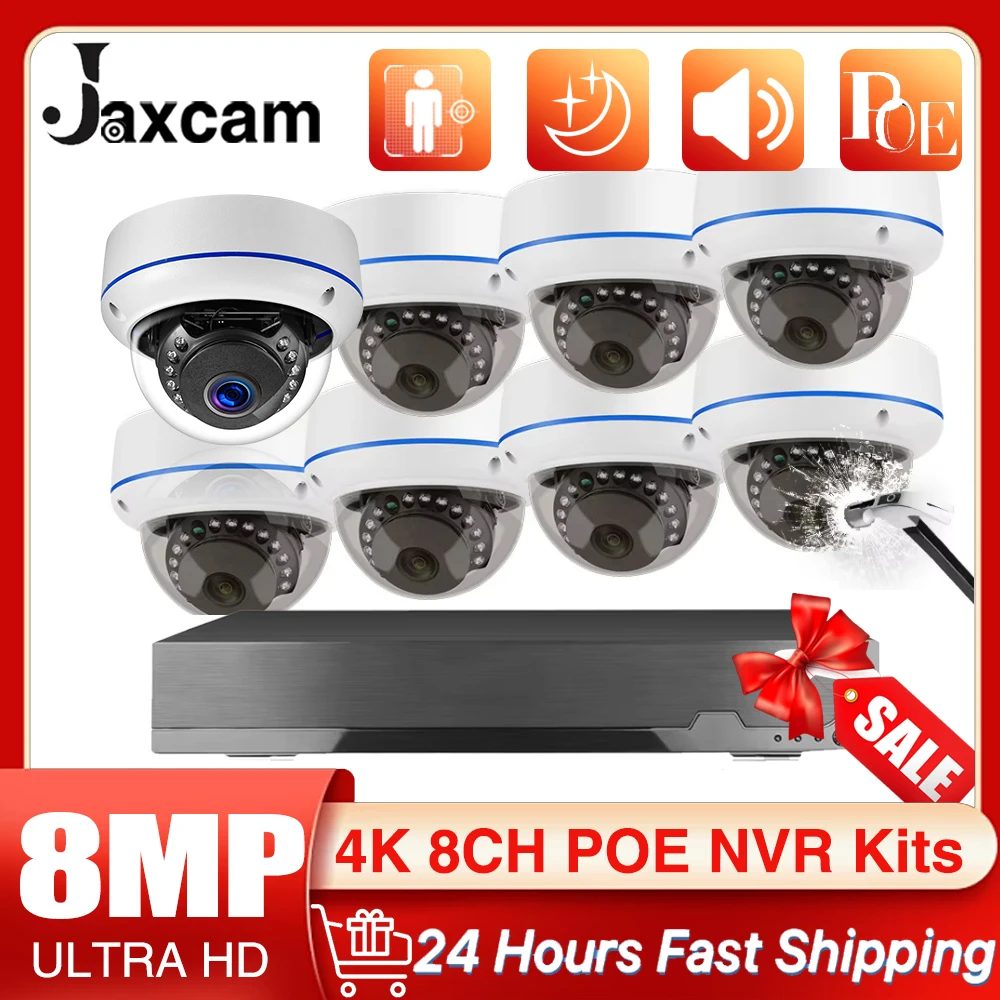 

8CH 8MP 4K POE купольная система видеонаблюдения IP-камера антивандальная внутренняя домашняя система видеонаблюдения комплект защиты видеозаписи