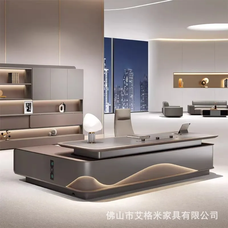 

Italian Light Luxury Boss Table, High-end Quality President, Office Desk, Chair, File Cabinet Combination, Chairperson