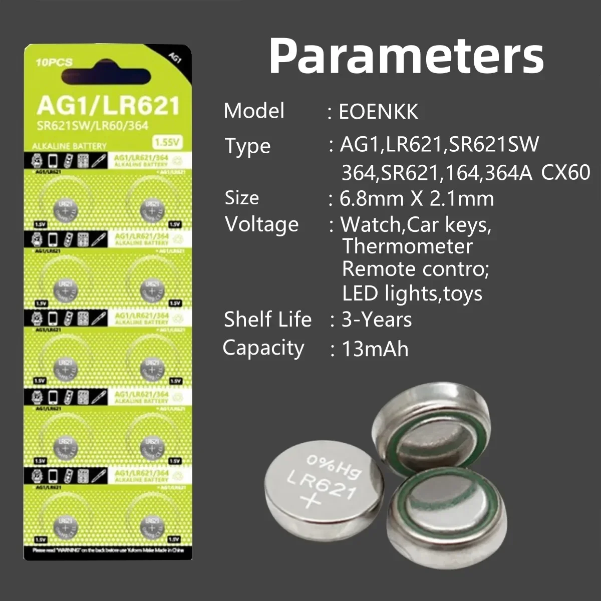 

AG1 LR621 Zinc-manganese Button Battery 1.55V SR621SW 364 164 SR60 363 621 SR621 L621 CX60 LR60 Coin Cell for Watch Clock Remote