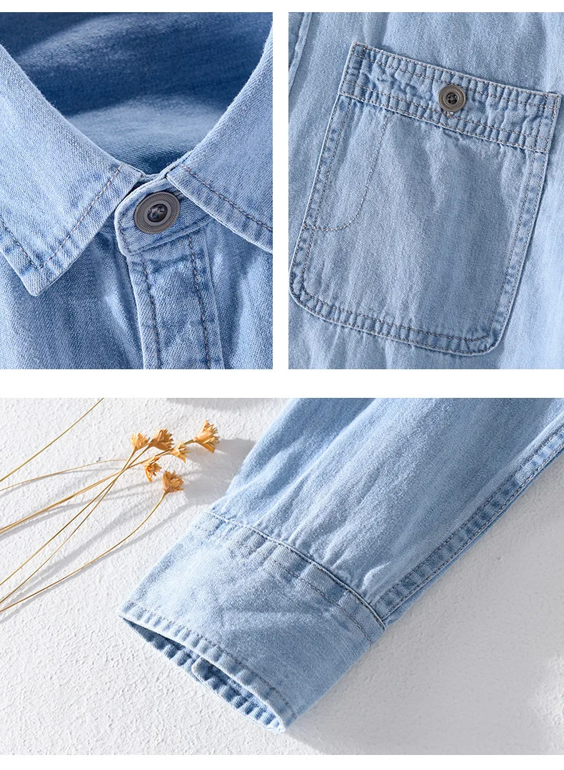 デニムシャツ メンズ 薄手 春 長袖 インチ服 メンズカジュアル メンズアウター