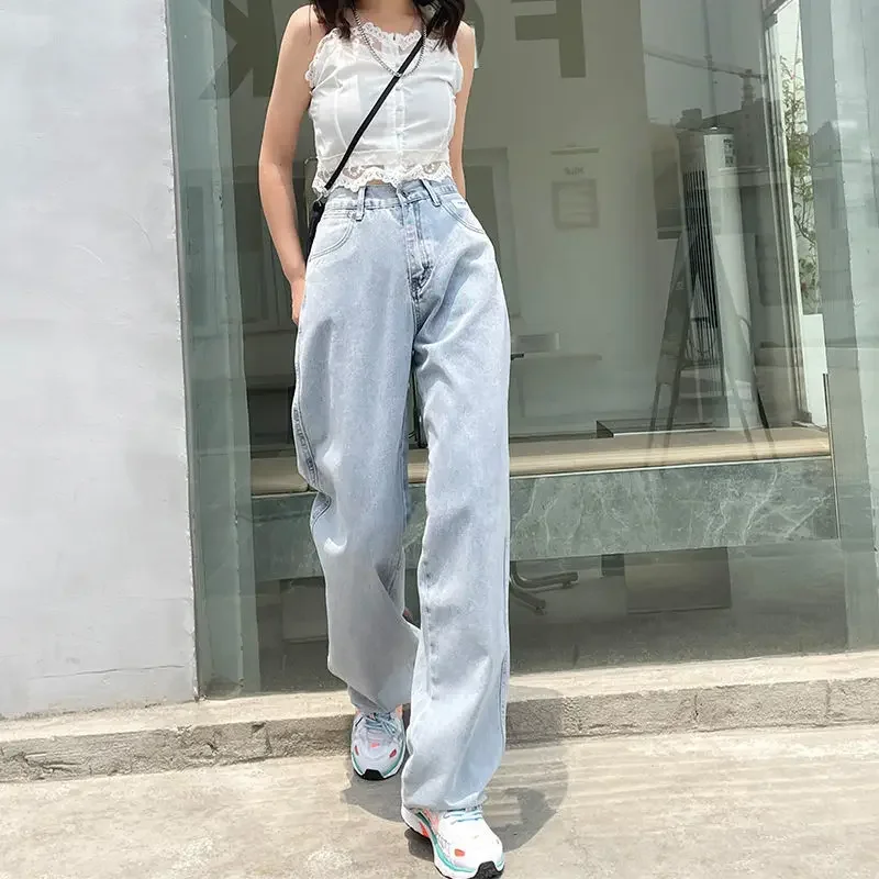 

Широкие джинсы, женские мешковатые уличные брюки с высокой талией, весенние брюки BF, женские универсальные винтажные осенние ретро новые шикарные свободные брюки