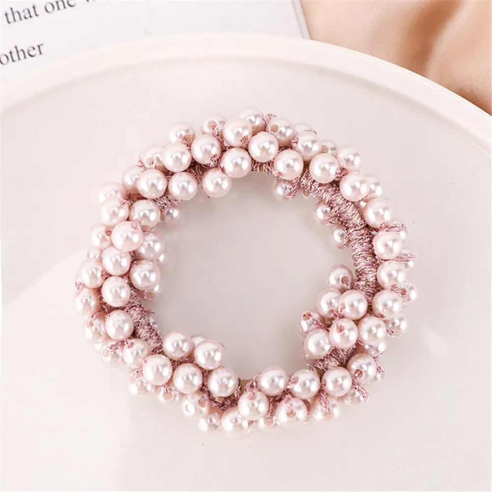 6 Colors Woman Elegant Pearl Hair Ties Fashion Beads Scrunchies Rubber Bands Ponytail Holders Hair Accessories