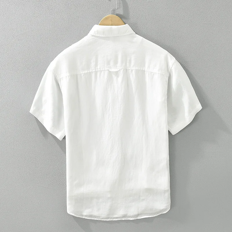 30% Linen Shirts Male Summer Daily Causal Top Japanese Fashion New White Shirt Men Short Sleeve Patchwork Designer Shirt Youth