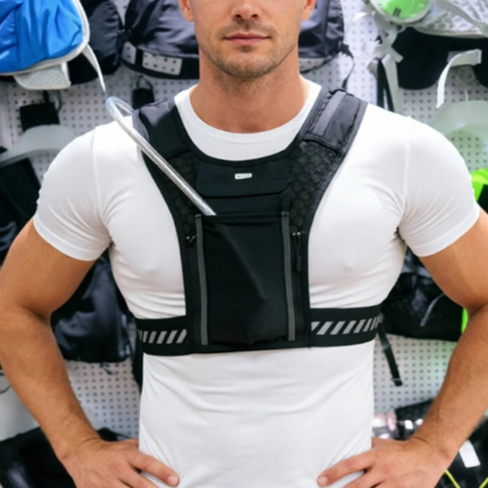 Running Backpack Zippered Compartment Running Chest Pack Hydration Vest Backpack Reflective Band Chest Pocket Vest Bag 5