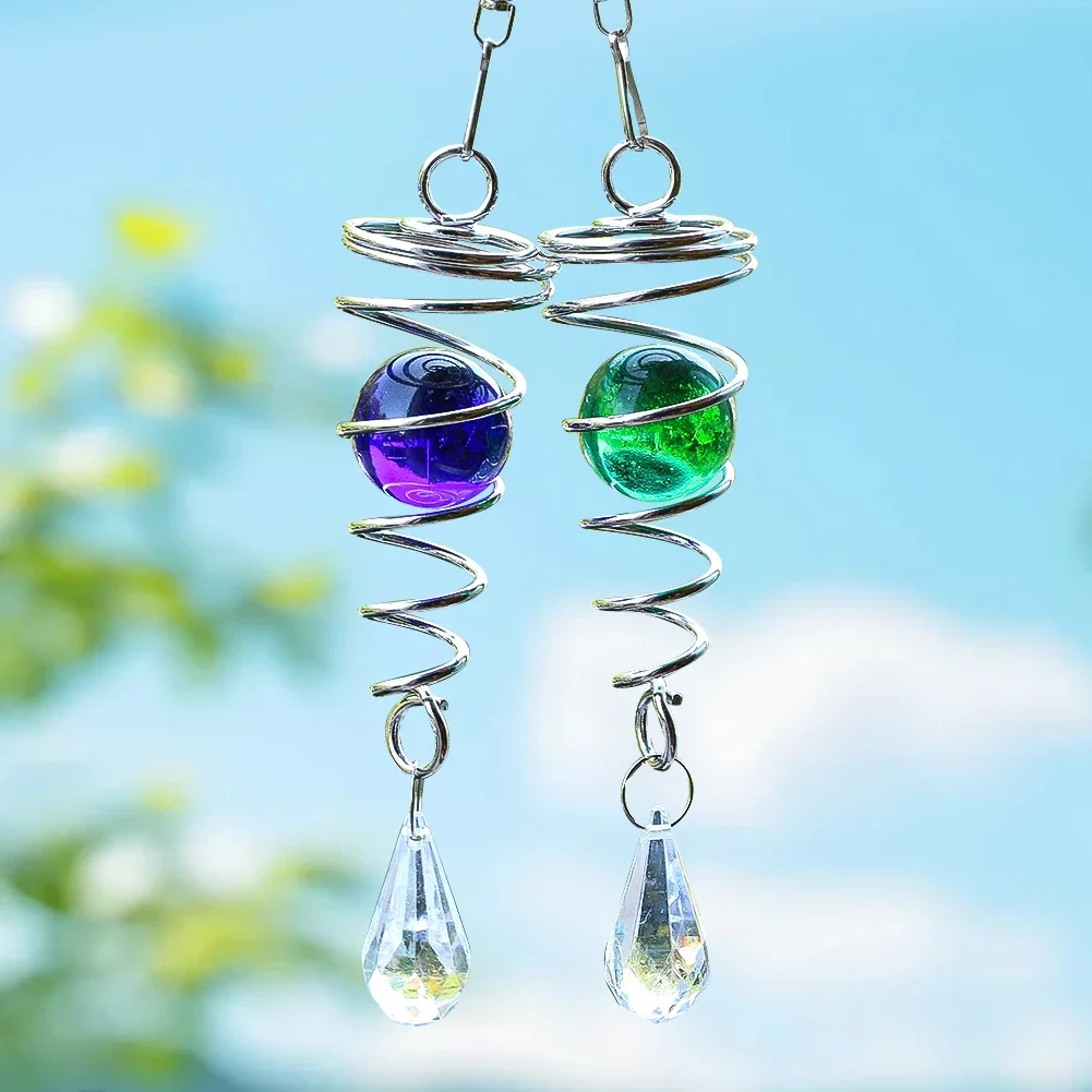 1pc 3D Spiral Rotation Stereo Effect Pendant Turquoise Crystal Ball Swing Sun Catcher Wind Chime Rotating Garden Decoration