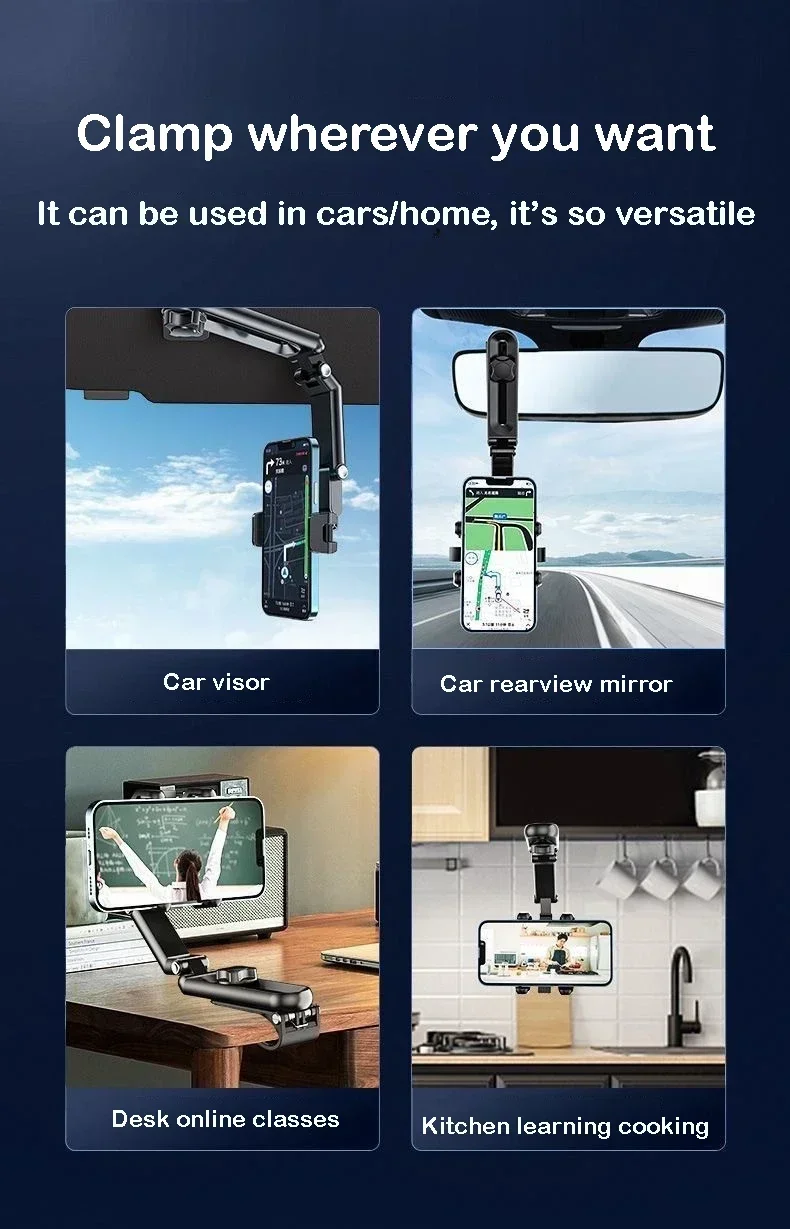 1 Autotelefonhalter, multifunktionaler 360-Grad-drehbarer Rückspiegelhalter, Sitzclip-Halter, 4,0-6,1 Zoll Handy-GPS-Halter – Detail 5