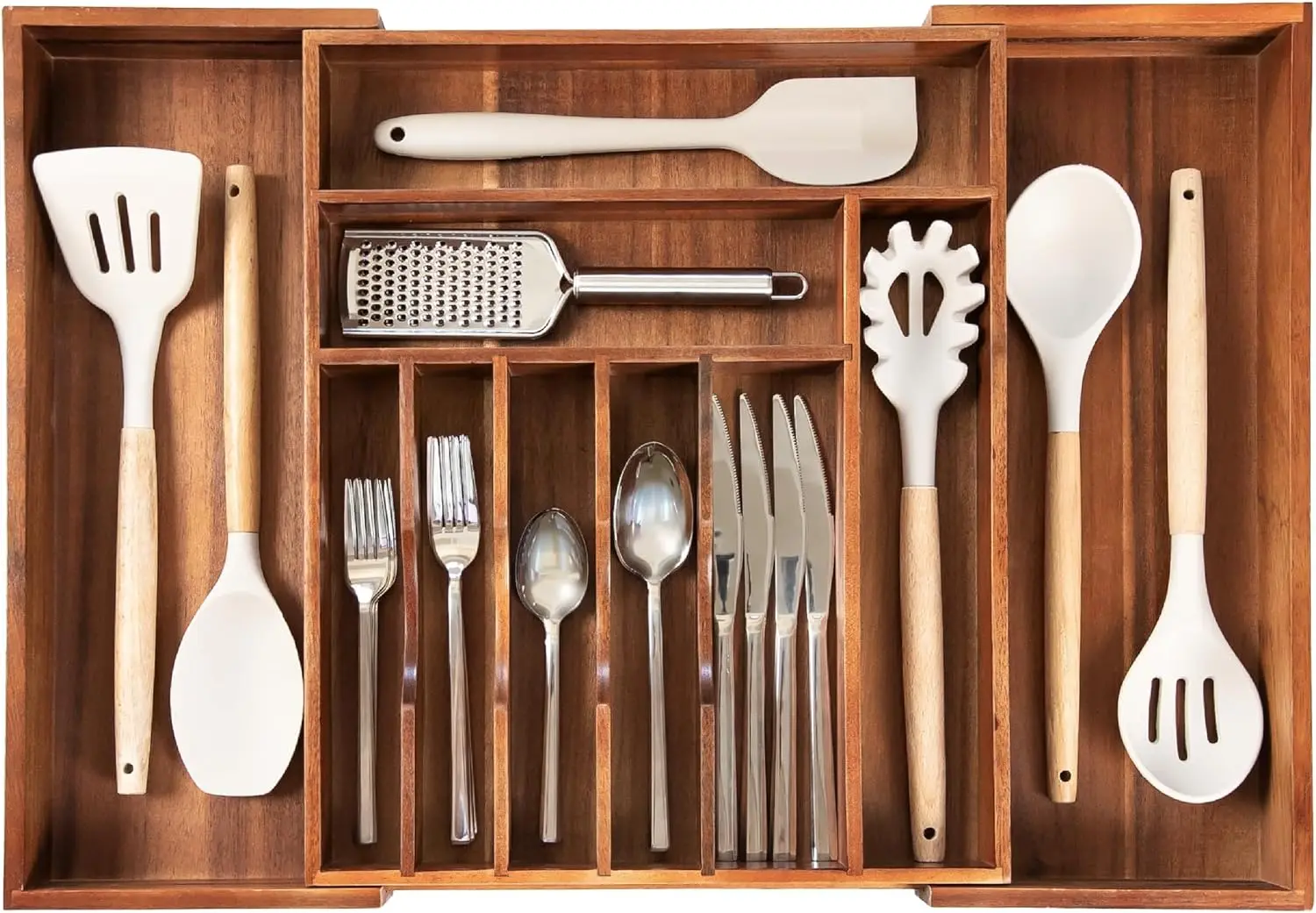 Premium Silverware, Flatware and Utensil Organizer for Kitchen Drawers, Expandable 15 to 25 Inches Wide, 10 Compartments