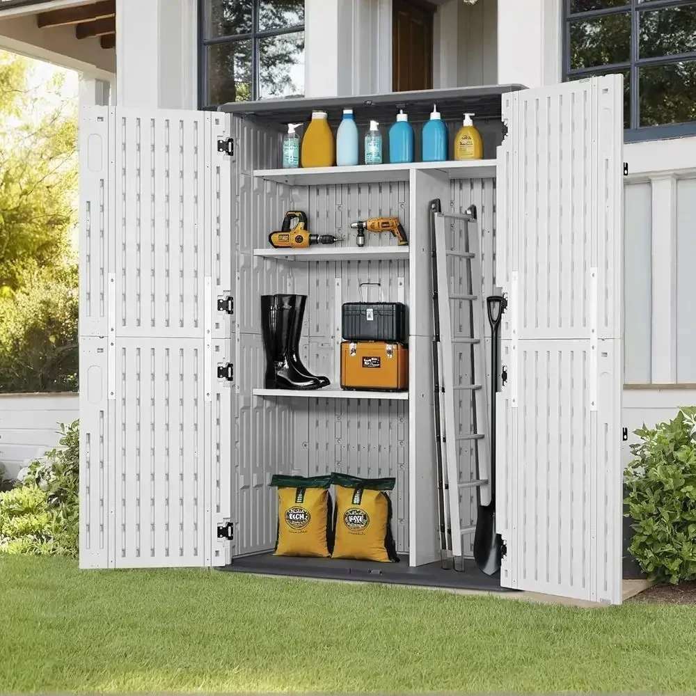 rout 50 Cu.t Plastic Outdoor Storage Cabinet with Shelves, 4.3 x 2.5 t Waterproo Resin Outdoor Storage Shed with loor, Lockable