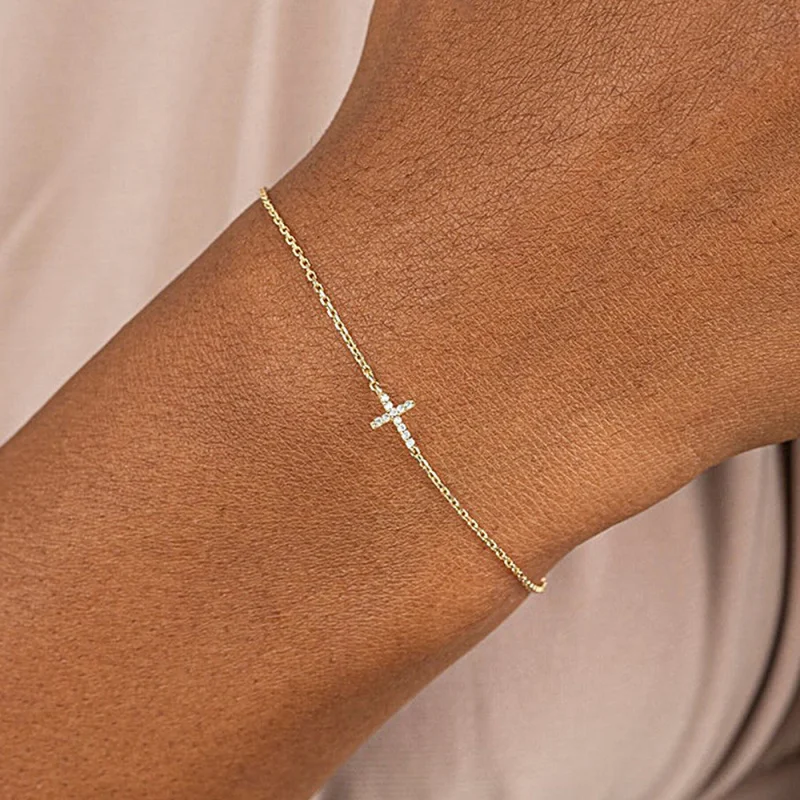 

925 sterling silver diamond cross bracelet Europe and the United States cross-border simple ins style design