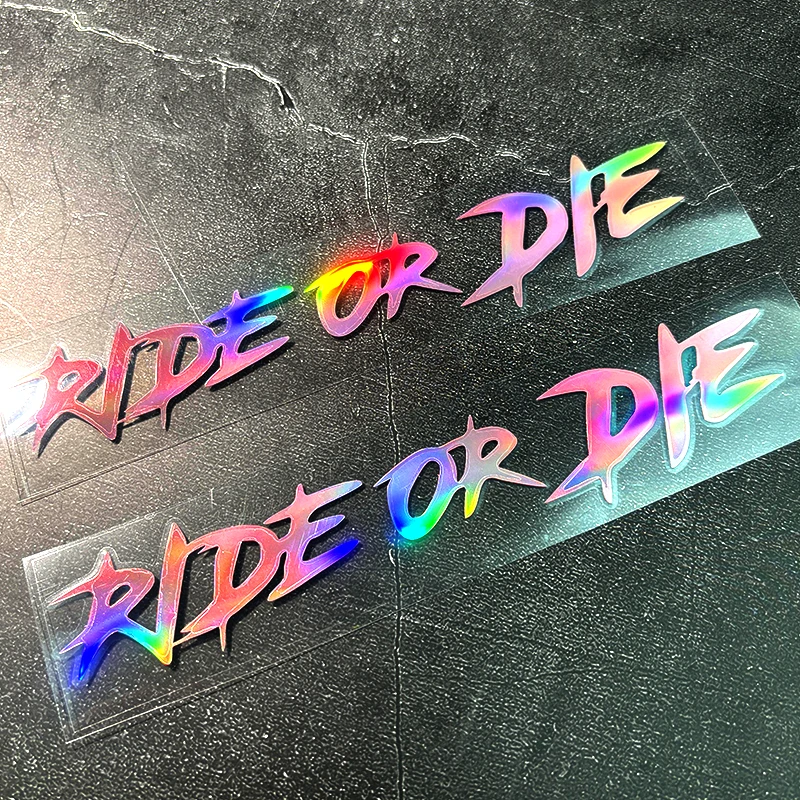 RIDE OR DIE Pink Laser Motorcycle Helmet Stickers Waterproof for Motorbike Fairing Fuel Tank Front Fork Scooter Vinyl Decals