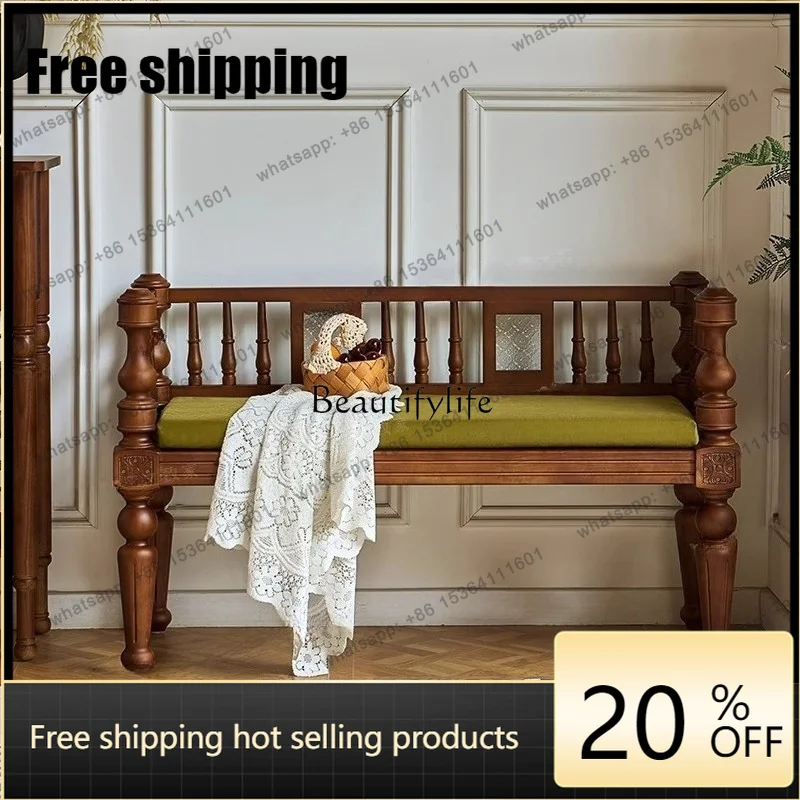 Customization*American medieval double bench art solid wood living room balcony sofa chair French retro
