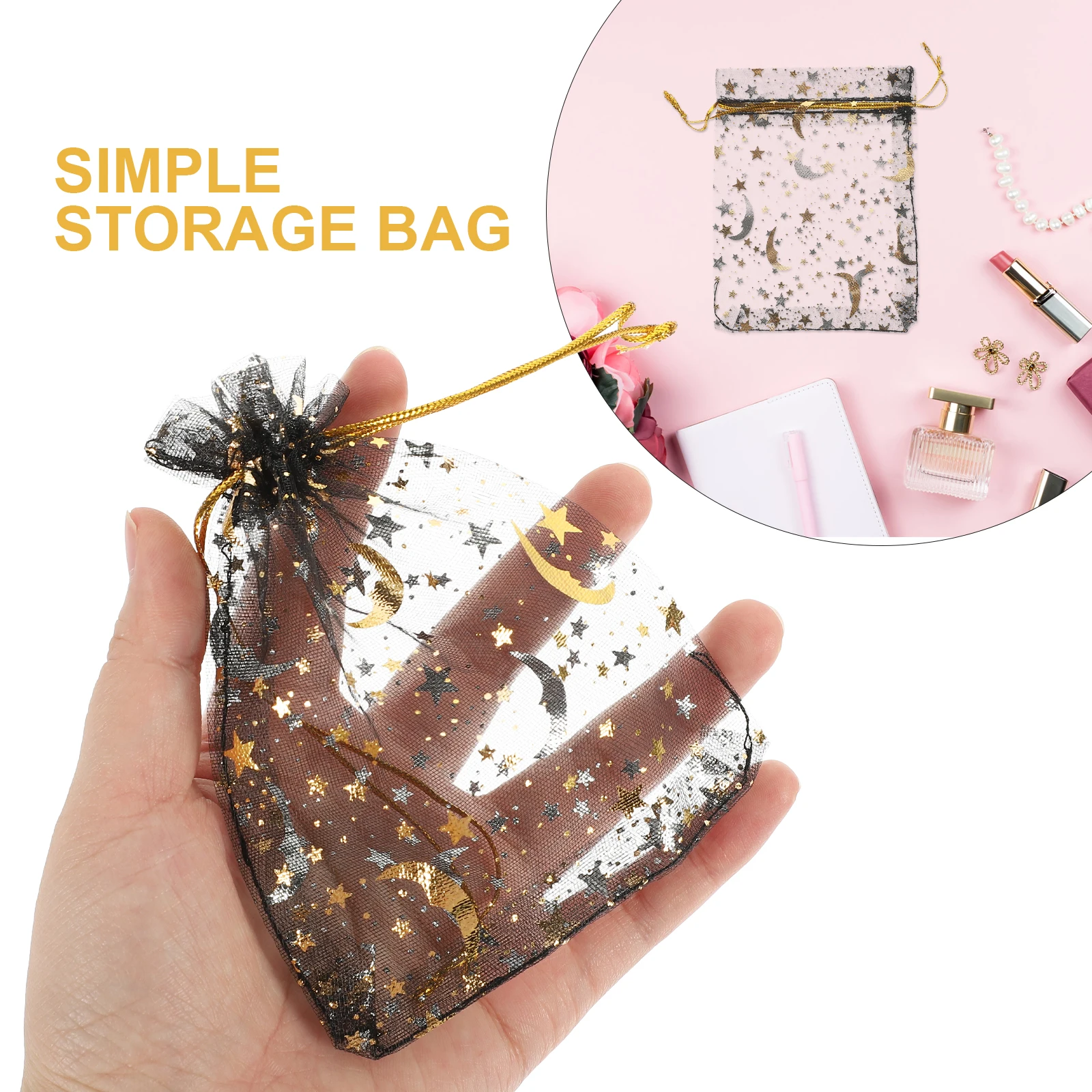 

100pcs Black 9x12 Jewelry Bags Small Organza Drawstring Pouches Reusable Mesh Favor Bags for Accessories Storage