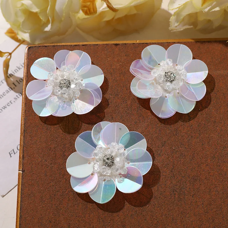 Shoe Charms Delicate Iridescent Sequin Beaded Flower 1 Piece French Chic Handwoven DIY Decor for Princess Clogs Clear Crystal