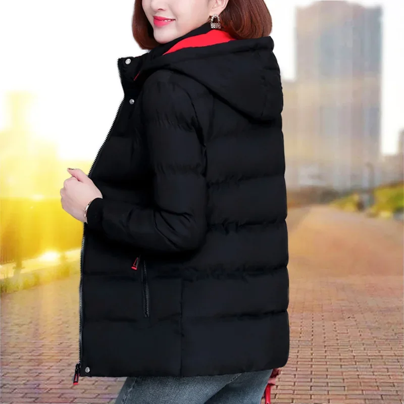 取り外し可能なフード付きパーカー防風ジャケット女性の冬のスタンドカラーパッチワークジャケット豪華で厚く暖かい女性服