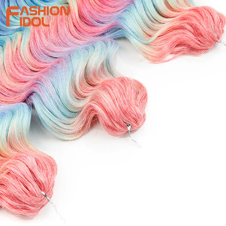 موضة المعبود 300 جرام 3 قطعة 16 بوصة عميق متموج الكروشيه الشعر الاصطناعية مجعد الشعر الكروشيه الضفائر أومبير قوس قزح تجديل وصلات شعر #5