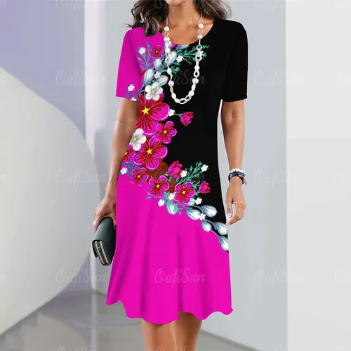 Nuevos vestidos Vintage para mujer, vestido de manga corta informal elegante con estampado de almazuela Floral Y2k, vestido holgado de moda de gran tamaño 2023