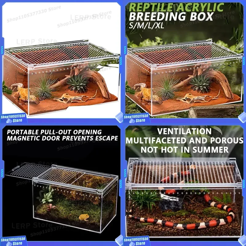 Eco Friendly Acrylic Feeding Box for Reptiles Lizards Snakes Amphibians Clear Habitat Food Container Pet Supply Durable