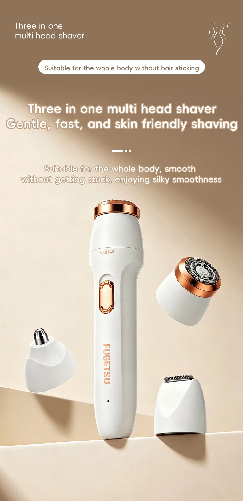 3-in-1 Electric Hair Removal Set Portable Type-C Rechargeable Shaver for Underarm Leg And Nose Hair Trimming