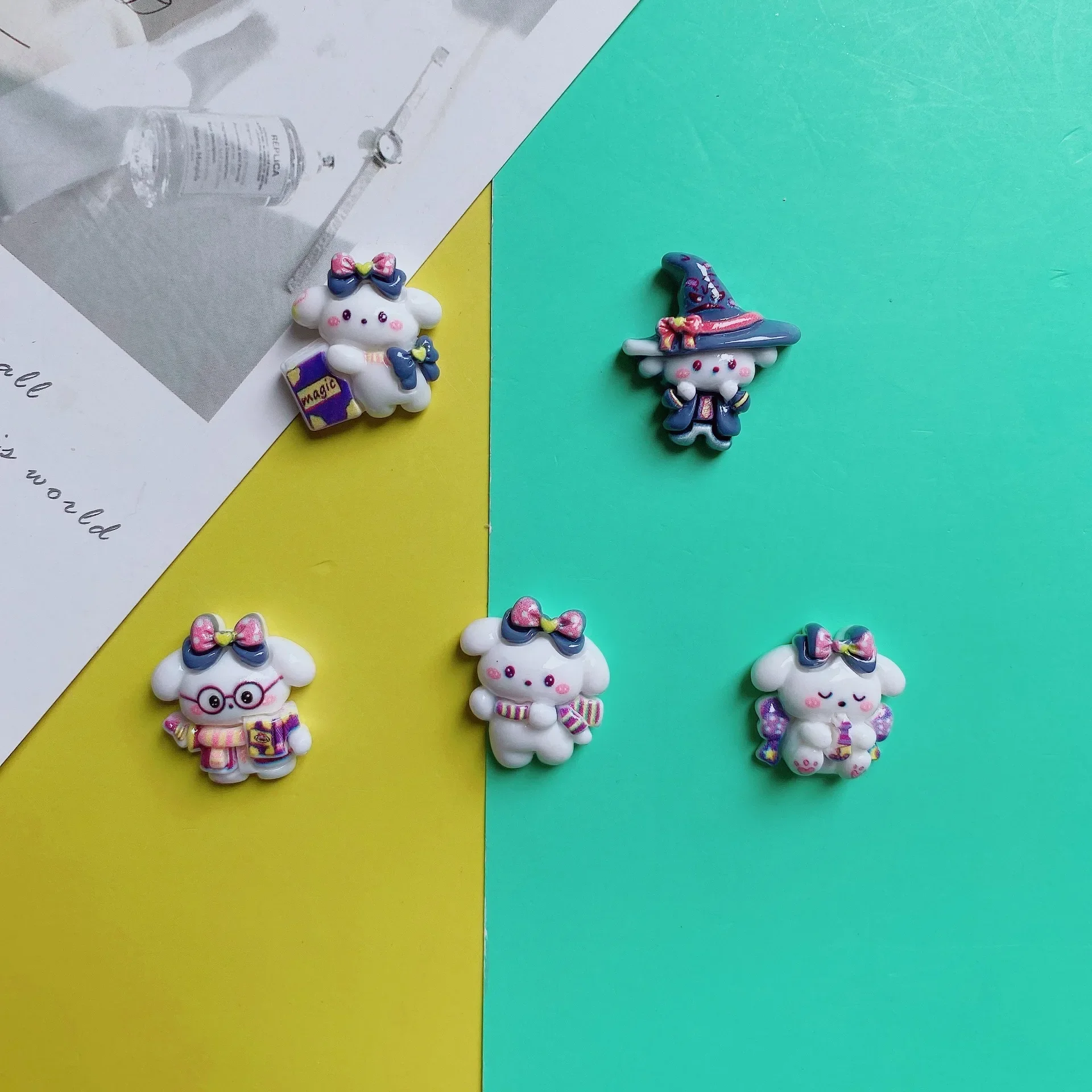 10pcs Cartoon Glossy Magician Puppy Resin Accessories Diy Water Cup Keychain Hairpin Jewelry Material