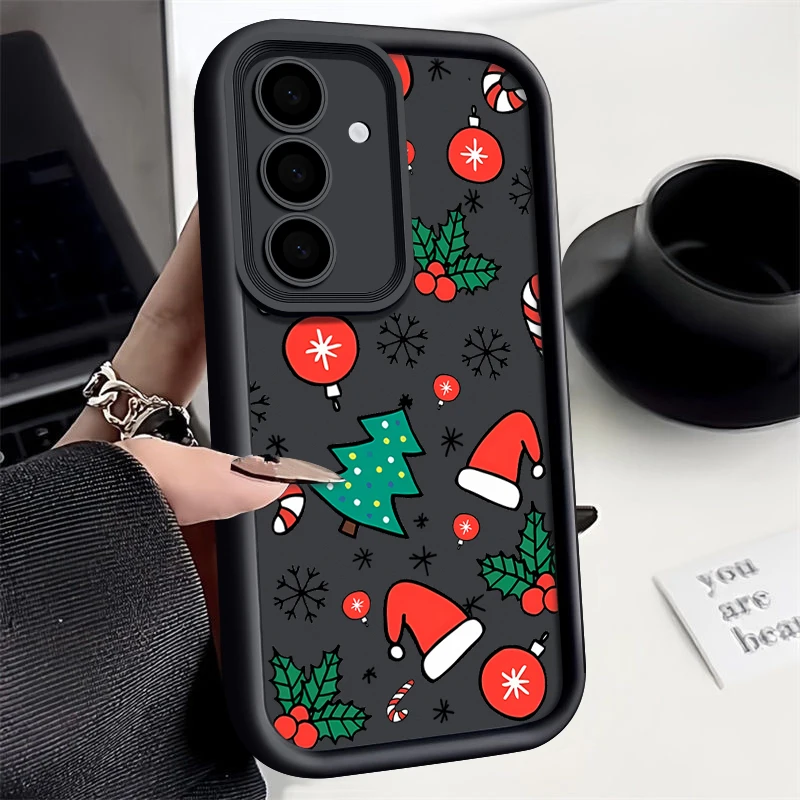 New Year Christmas Hat Case For Samsung Galaxy A55 A15 A14 A34 A35 A54 A52 A53 5G S24 Ultra FE S23 Plus Soft TPU Silicone Cover