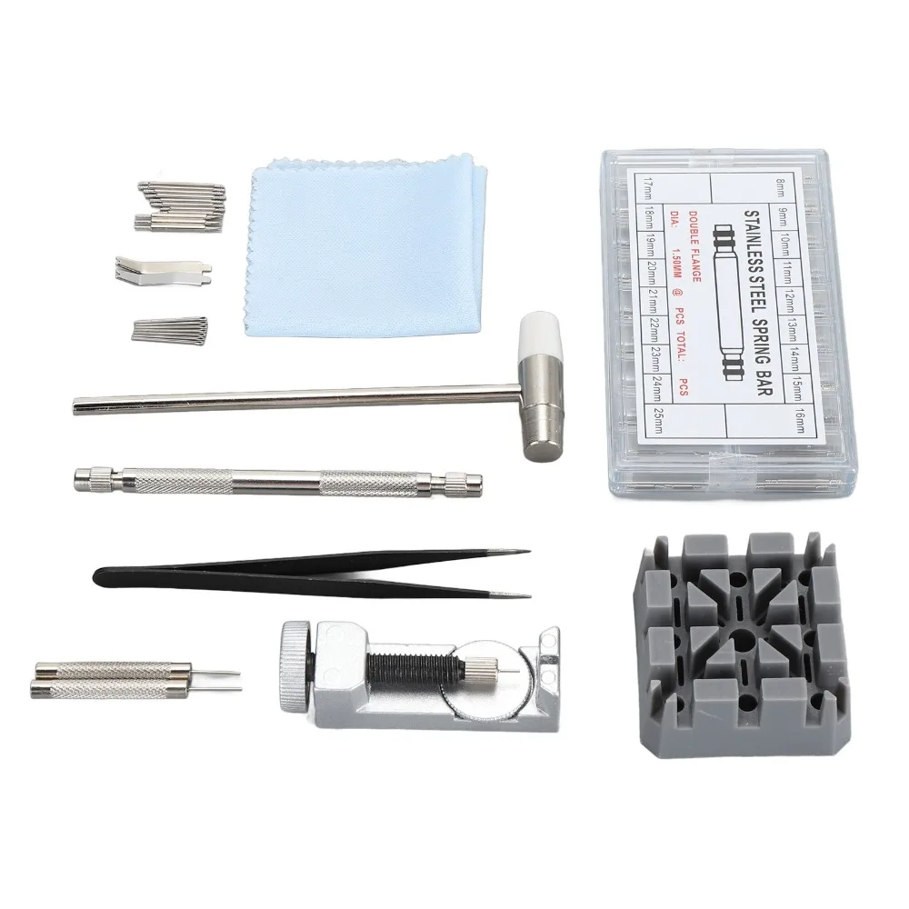 98pcs Metal Watch Band Strap Link Pins Remover Plastic Silver Watch Spring Bar Removal Tool Watch Sizing Tool
