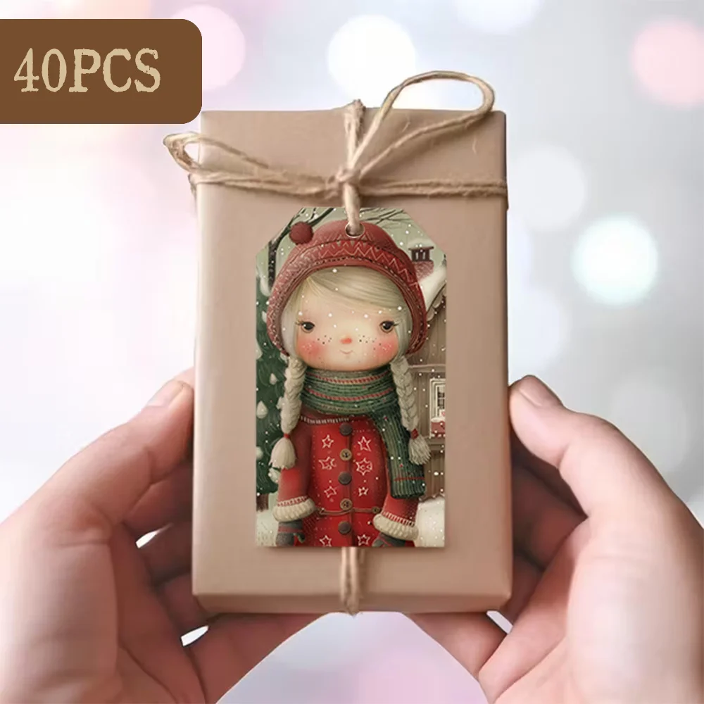 40pcs, Gift Tags, Knitted Cute Christmas Style, Hanging Paper Labels for Gift Wrapping, Holiday Party Decor with String