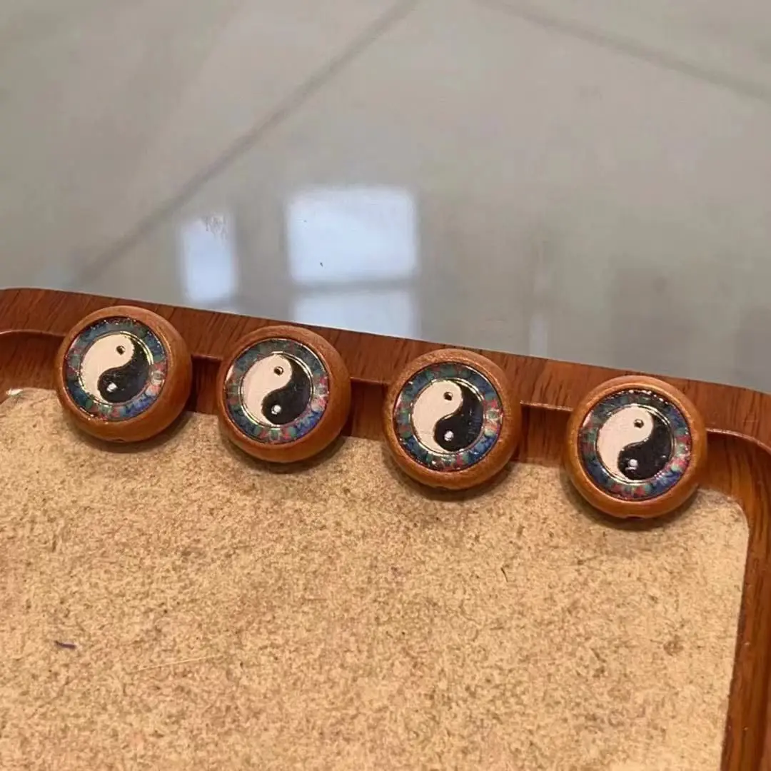 Chinese Style Lucky Sandalwood Yin Yang Round Beads Traditional Auspicious Blessing Fortune Spacer Beads For Diy Bracelet Neckla
