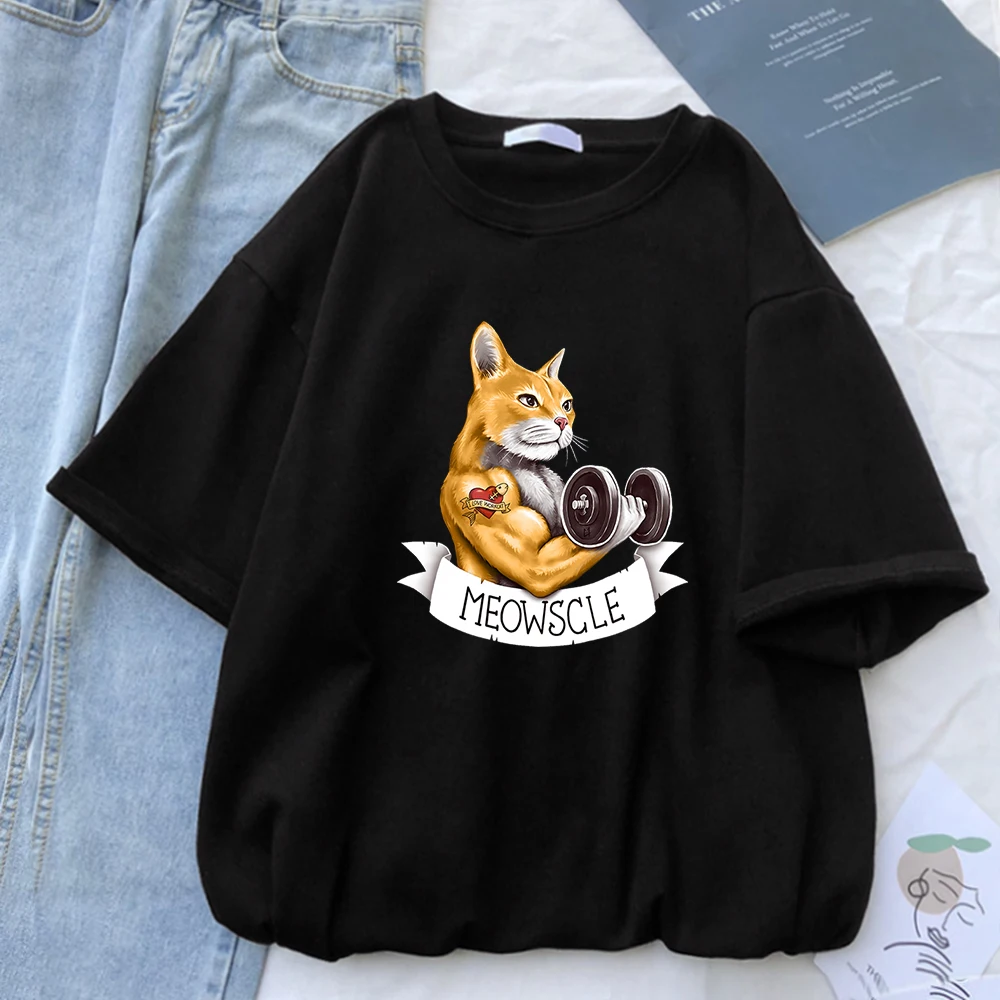 Meowscle Workout Cartoons Cartoons Womens Tshirt Clothes Street Hip Hop Tshirts