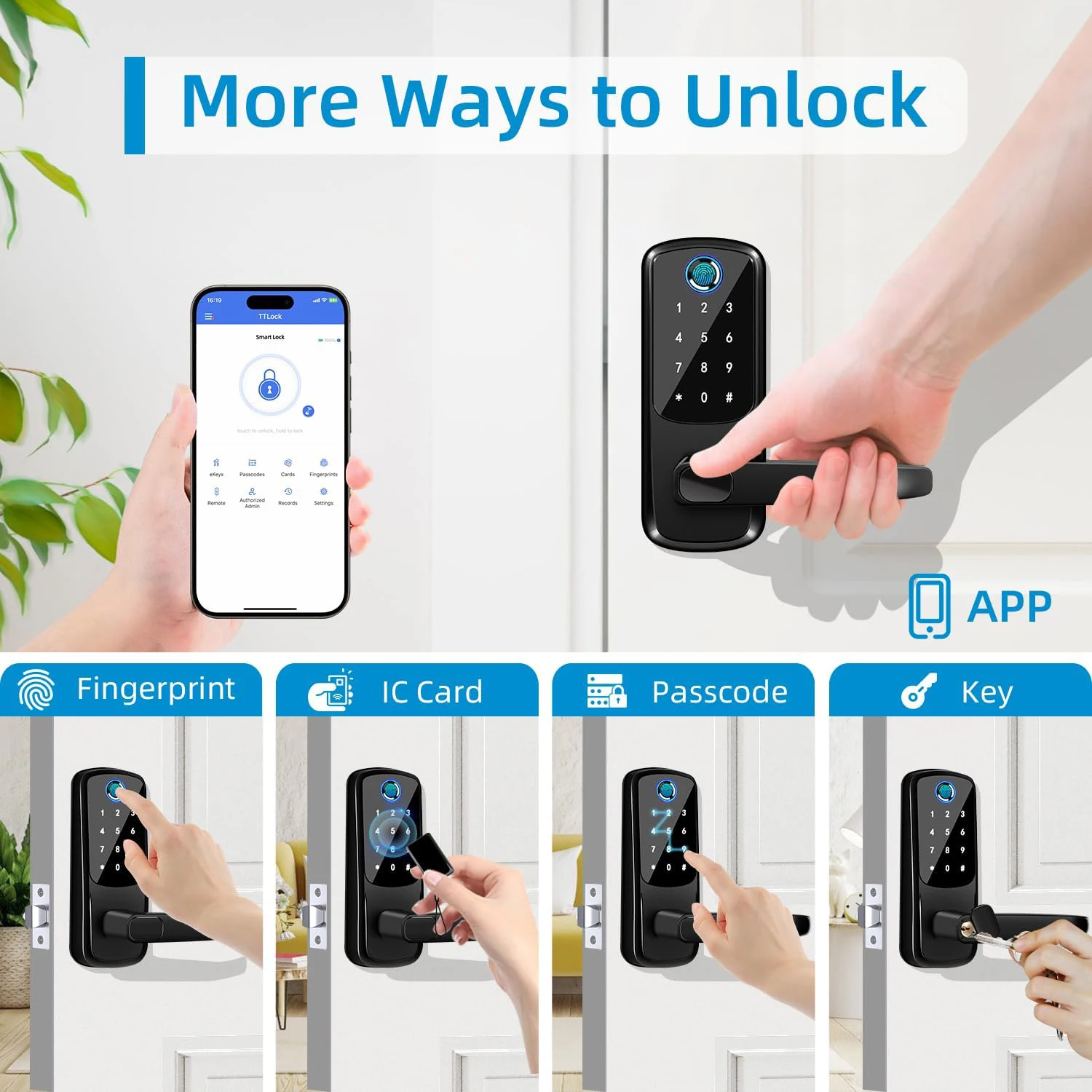 CIEPOJIT Smart Door Lock Fingerprint Electronic Deadbolt Keypad TTlock App Monitor Keyless Entry Auto Lock Easy Install Hotel