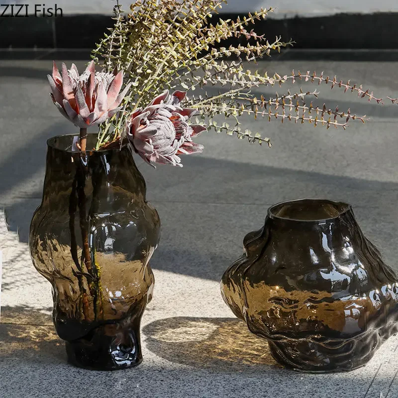 

Creative Brown Glass Vase Desk Decoration Transparent Hydroponics Flowers Pots Flower Arrangement Modern Home Decor Floral Vases