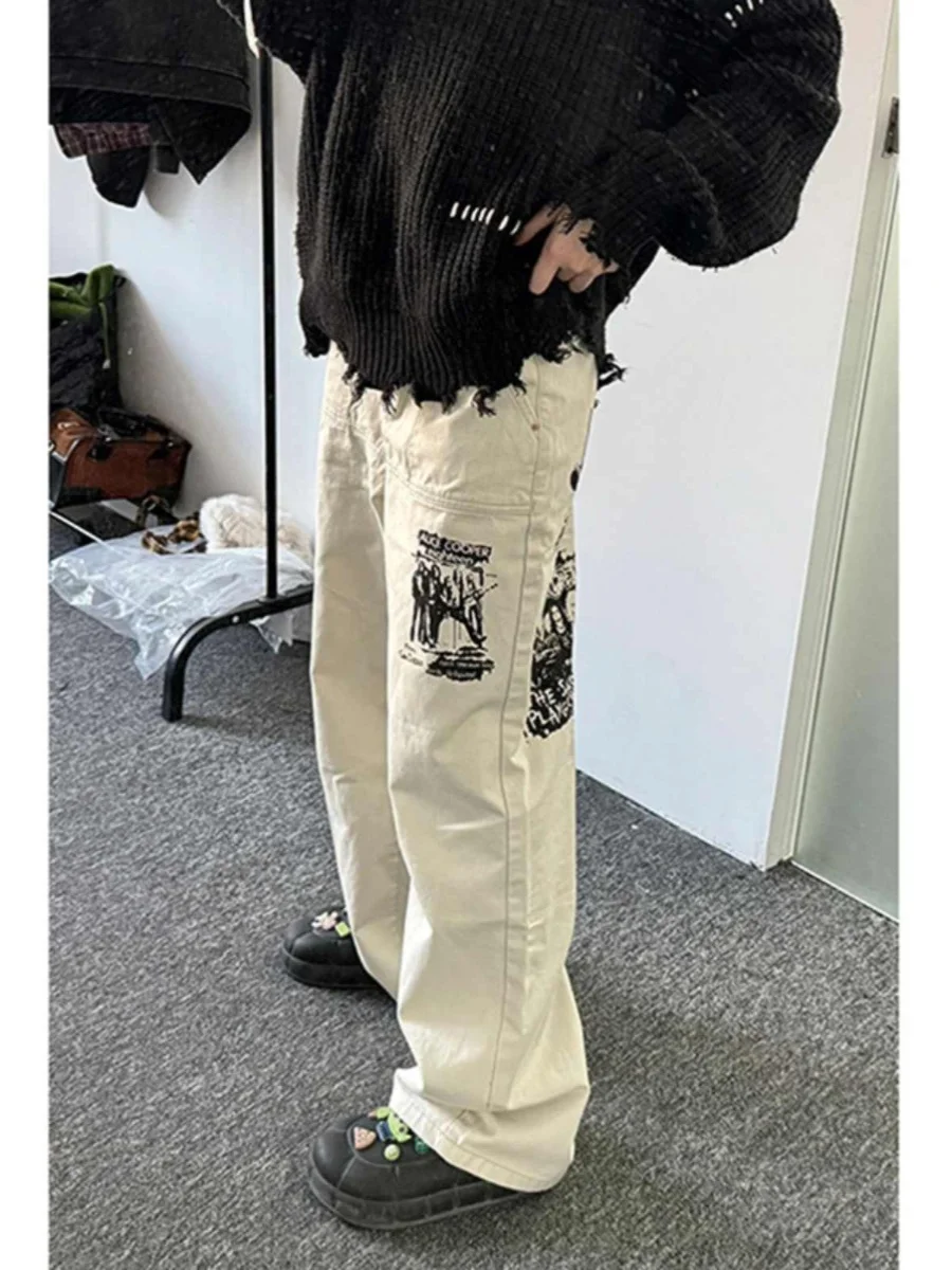 Brązowe damskie jeansy z wysokim stanem Vintage Straight Summer Y2K Classic Denim Pants Streetwear American Wide Leg Baggy Denim Trouser