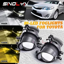 Sinolyn Bi LED Fog Lights Tricolor PTF For Toyota Corolla/Yaris/Hilux/Camry/RAV4/Prius/Vios 5500K 4300K 3000K LED Projector Lens