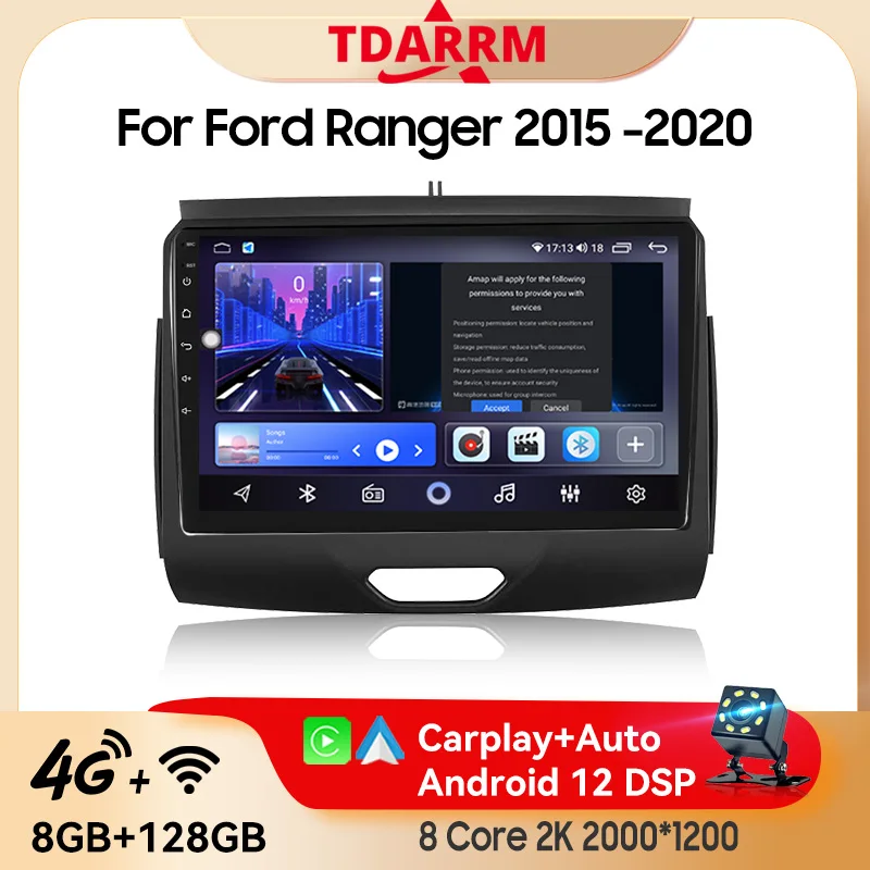 

Автомагнитола 2DIN, мультимедийный плеер Carplay Android 12 для Ford Ranger 2015-2020, 4G, Wi-Fi, Bluetooth, навигация, GPS, видеоплеер