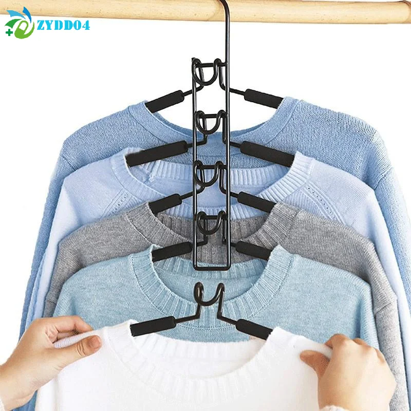 Black Multi-Tier Hanging Closet Hanger With Hooks Space-Saving Organizer For Closet Coats Shirts Dresses Jackets Hanging Storage