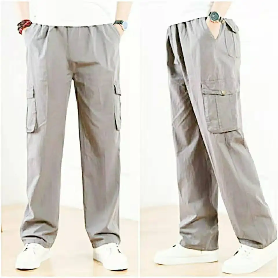 Outdoor Elastic Waist Loose Worksite Construction Work Pants Men's Wear Resistant Spring and Autumn Baggy Cargo Trousers