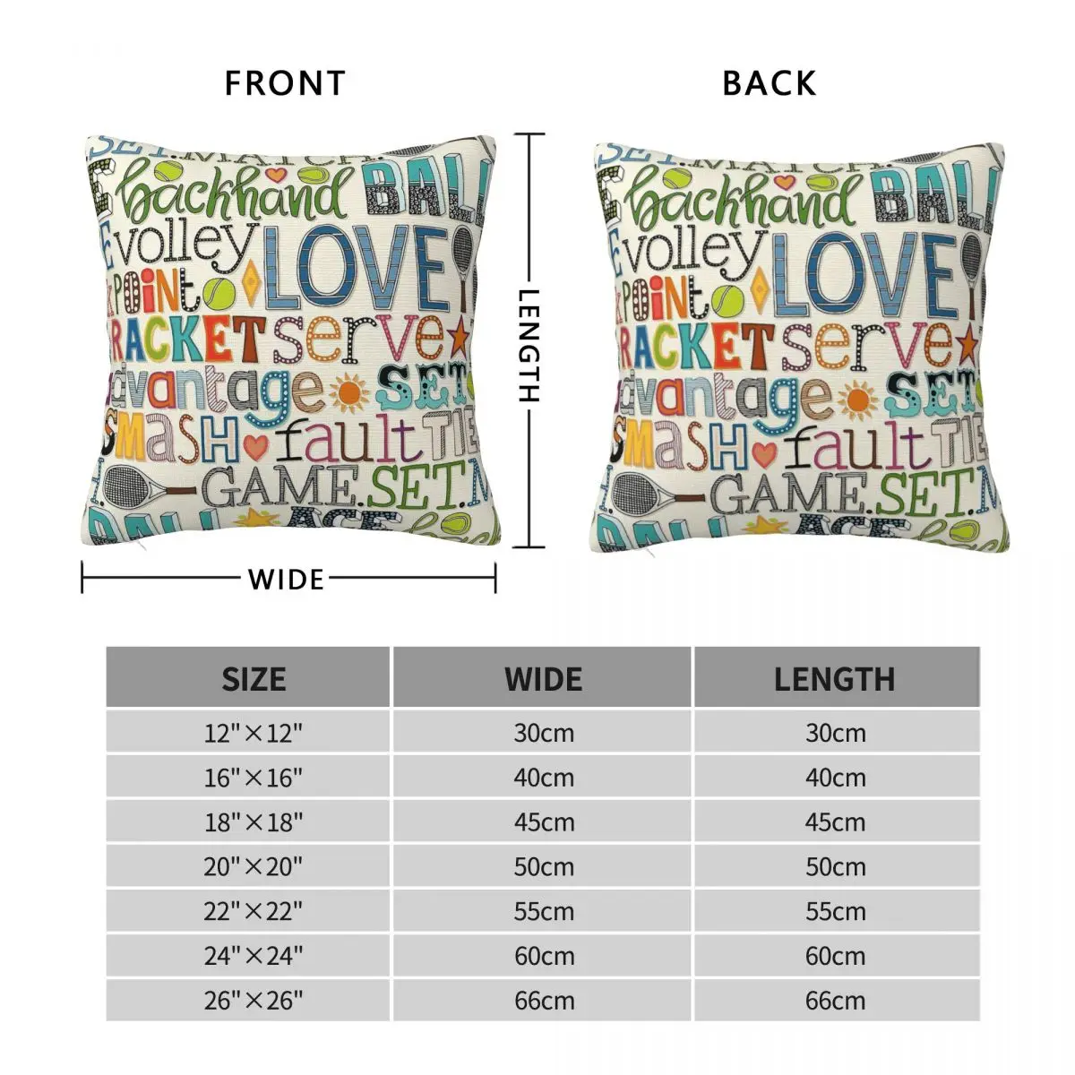 Tennis Typography Square Pillowcase Polyester Linen Velvet Creative Zip Decor Car Cushion Cover 45x45