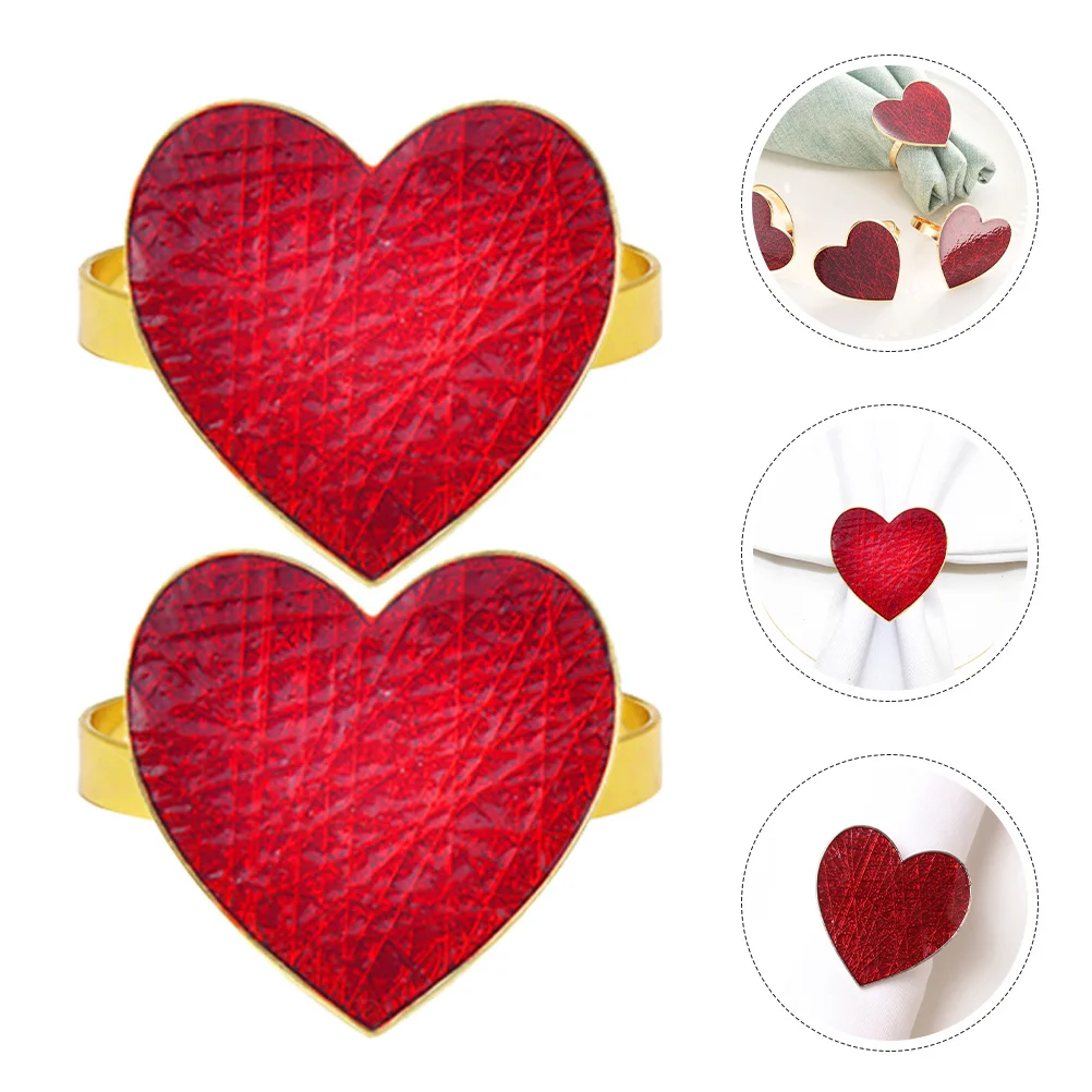 

4pcs Red Heart-Shaped Napkin Rings Metal Valentine Napkin Holders For Wedding Birthday Party Table Decor Holiday Engagement