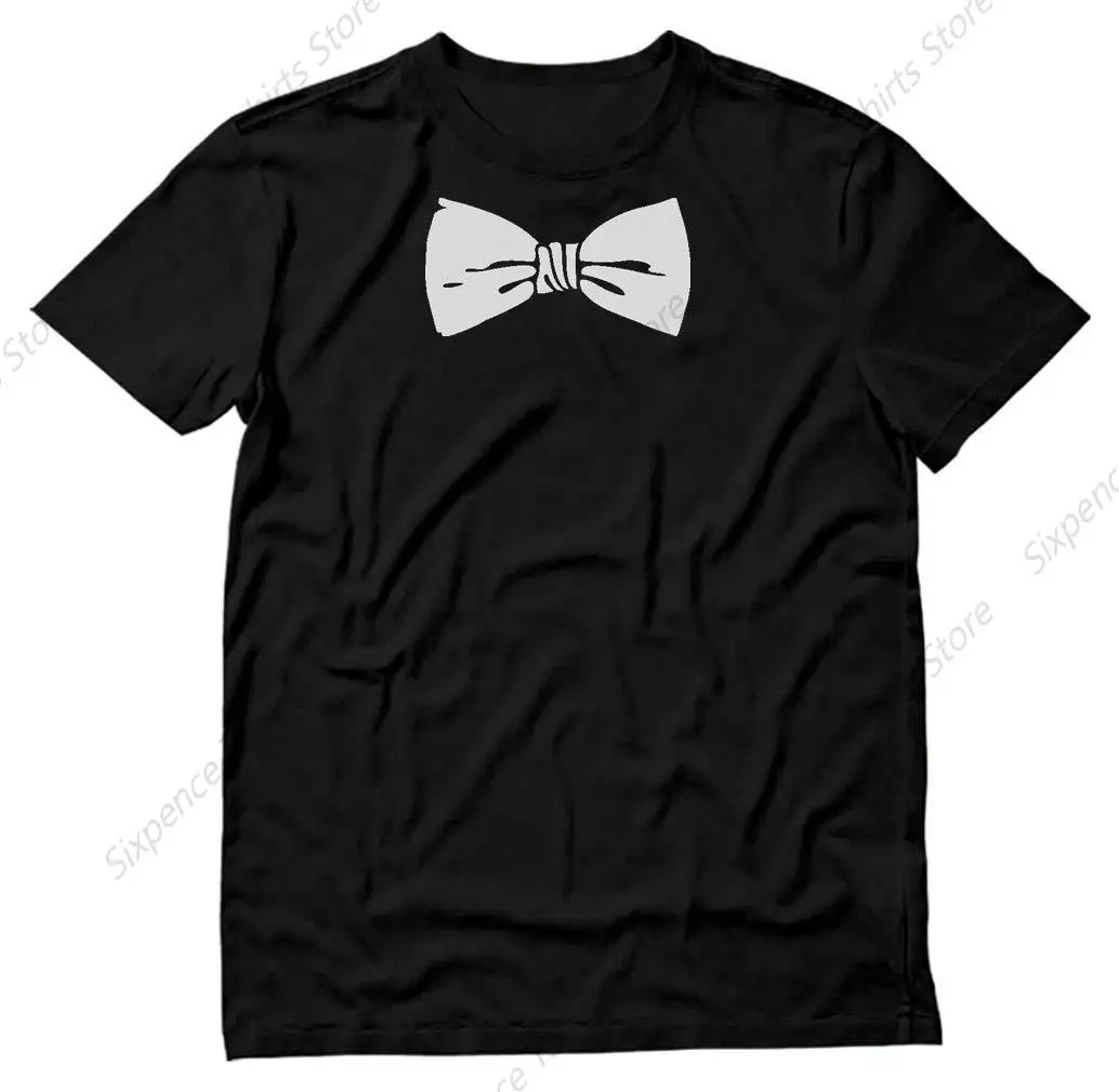 White Bow Tie Printed Tuxedo Shirts for Men Funny Tux Novelty Men‘s T-Shirt Soft Comfortable Easy to Wear Simple Practical