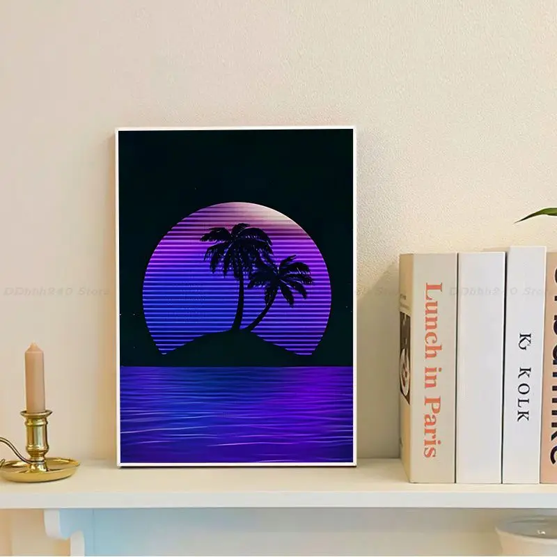 Neon Retrowave Synthwave Whitepaper Poster Decoracion Painting Wall Art White Kraft Paper Decor Art Wall Stickers